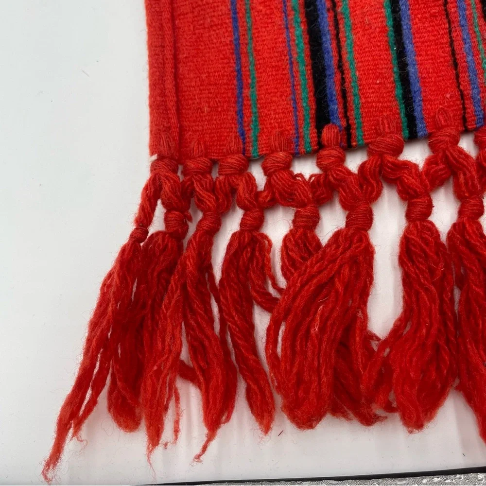 Vintage Table Runner Striped Fringe Red‎ Boho Eclectic Home Decor Dining Room